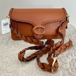 Tan Crossbody Bag with Braided Strap and Metal Ring
